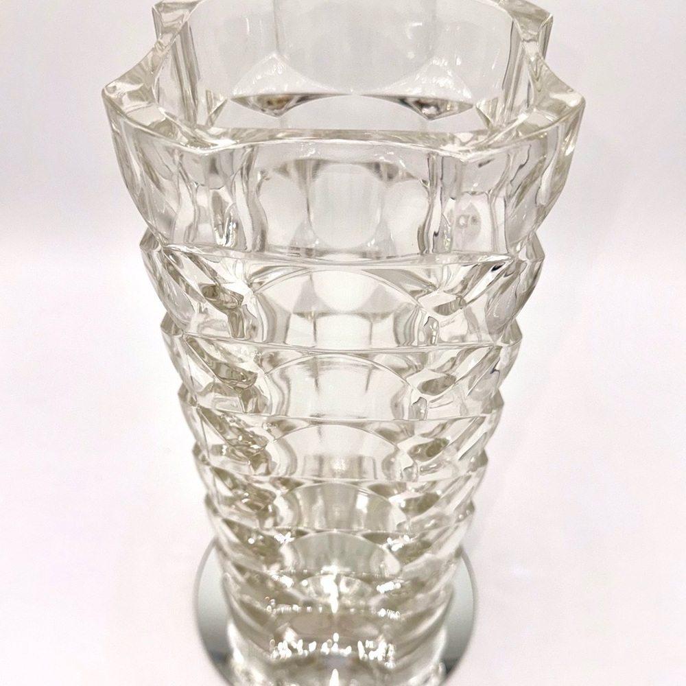 VTG 1970 French JG Durand Luminarc Windsor Crystal Geometric/Cubist 10" Vase